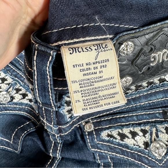 Miss Me Houndstooth Sparkle Flap Pocket Mid Rise Skinny Stonewashed Jeans - Picture 10 of 10